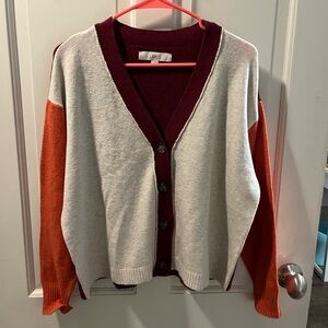 LOFT Burgundy Orange and Cream Cardigan